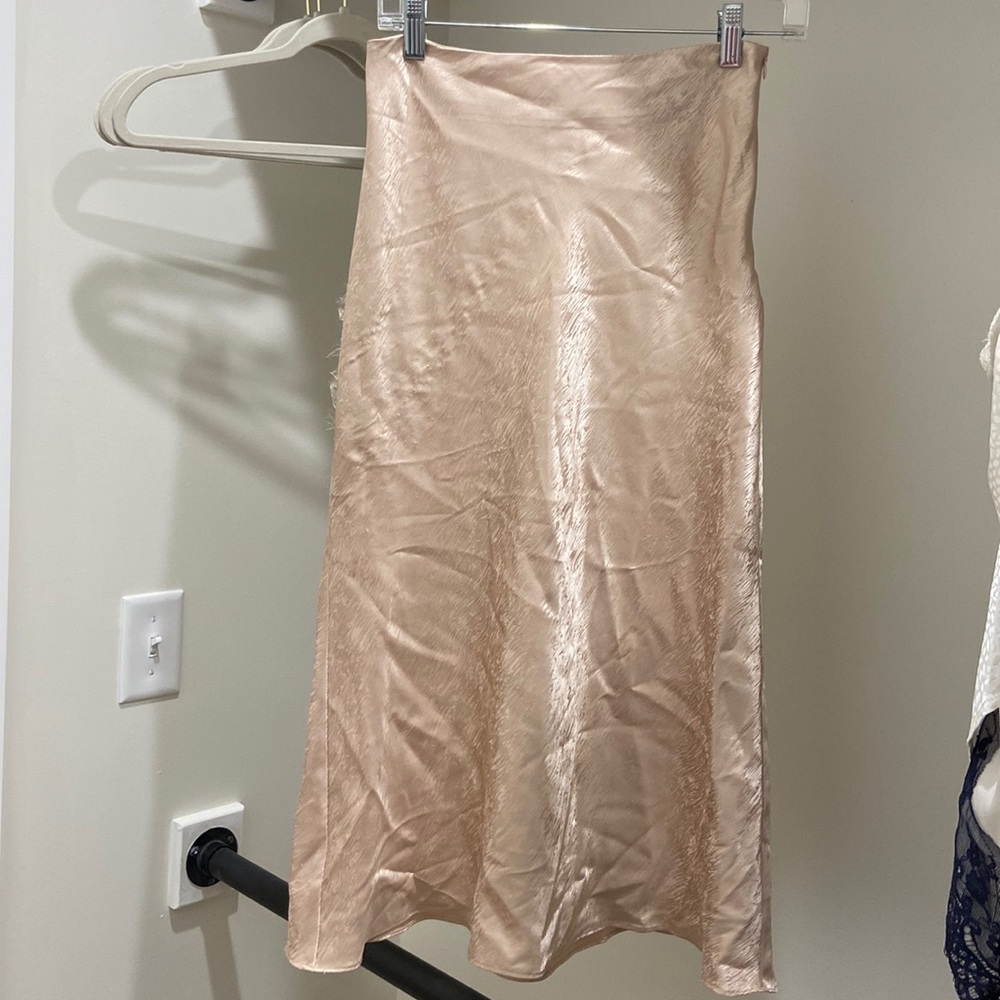 Pink silk midi skirt
